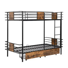 Bellemave Twin XL Size Metal Bunk Bed with MDF Board Guardrail and Two Storage Drawers - Bellemave