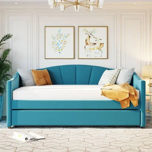 Bellemave Upholstered Daybed Sofa Bed Twin Size With Trundle Bed and Wood Slat - Bellemave