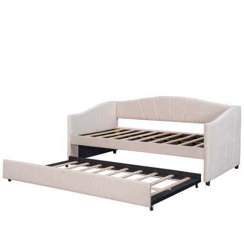 Bellemave Upholstered Daybed Sofa Bed Twin Size With Trundle Bed and Wood Slat - Bellemave