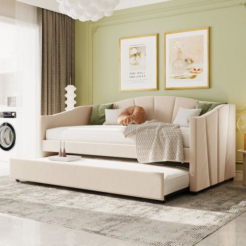 Bellemave Upholstered Daybed Sofa Bed Twin Size With Trundle Bed and Wood Slat - Bellemave