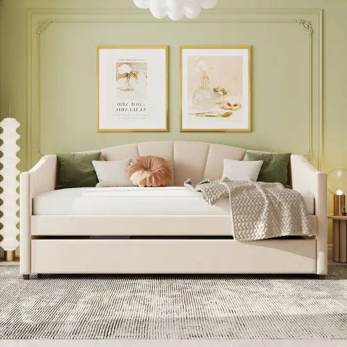 Bellemave Upholstered Daybed Sofa Bed Twin Size With Trundle Bed and Wood Slat - Bellemave