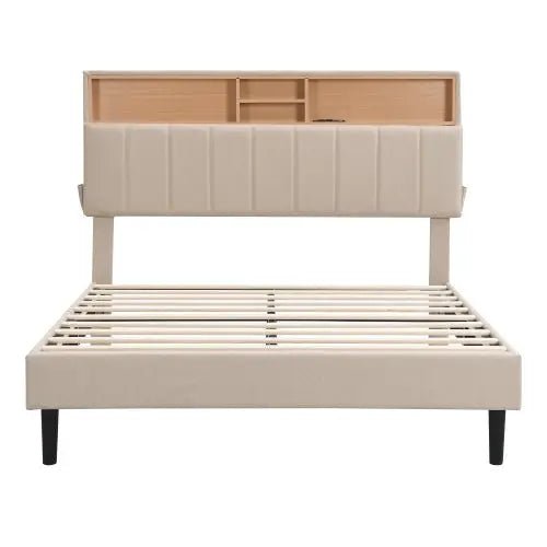Bellemave® Upholstered Platform Bed with Storage Headboard and USB Port - Bellemave