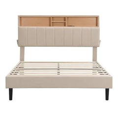 Bellemave® Upholstered Platform Bed with Storage Headboard and USB Port - Bellemave
