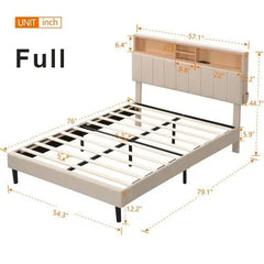 Bellemave® Upholstered Platform Bed with Storage Headboard and USB Port - Bellemave