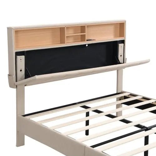 Bellemave® Upholstered Platform Bed with Storage Headboard and USB Port - Bellemave