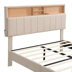 Bellemave® Upholstered Platform Bed with Storage Headboard and USB Port - Bellemave