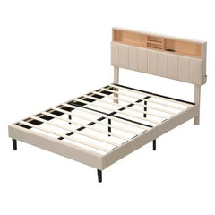 Bellemave® Upholstered Platform Bed with Storage Headboard and USB Port - Bellemave