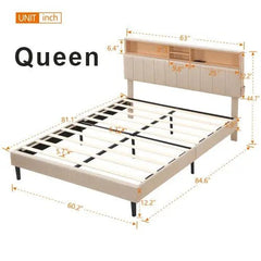 Bellemave® Upholstered Platform Bed with Storage Headboard and USB Port - Bellemave