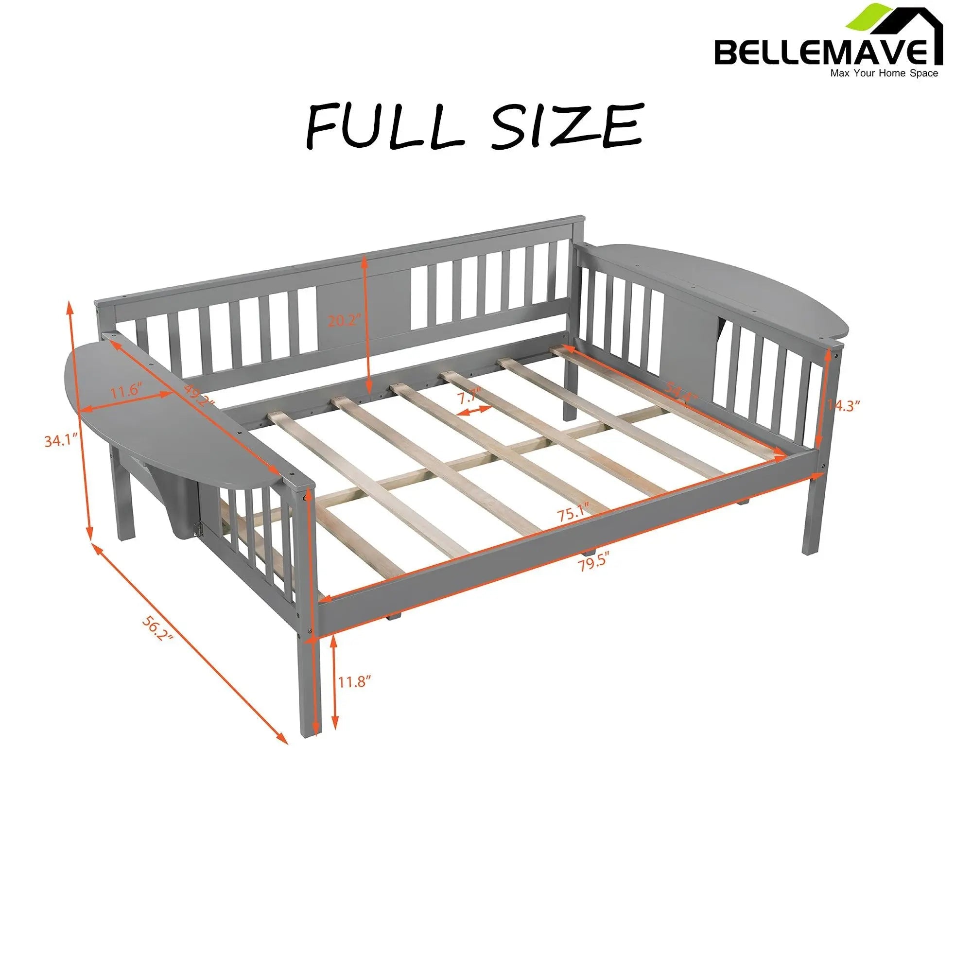 Bellemave® Wood Daybed with Small Foldable Table - Bellemave