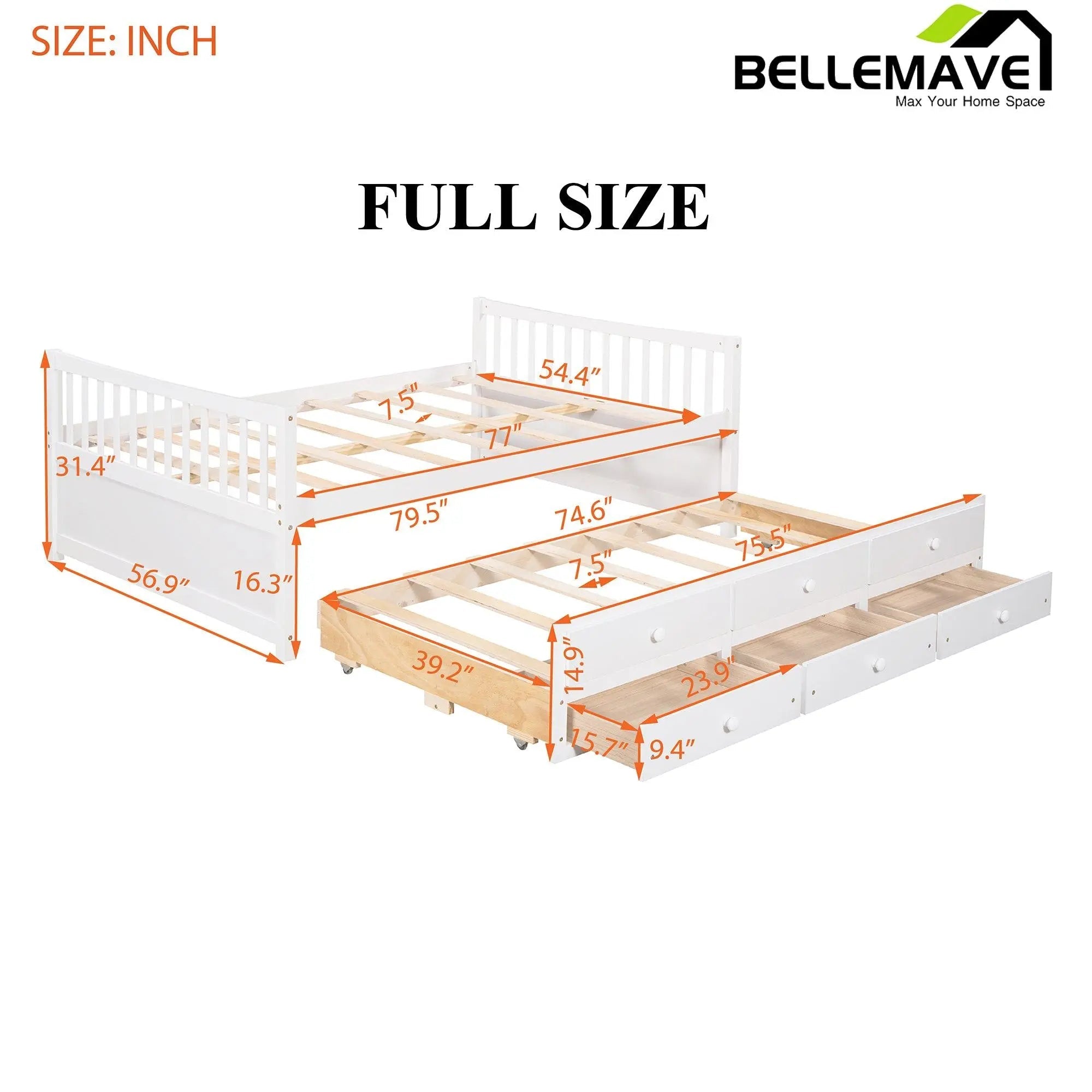 Bellemave® Wood Daybed with Trundle and Drawers - Bellemave