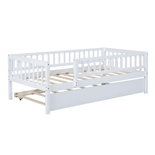 Bellemave Wood Daybed with Trundle and Fence Guardrails - Bellemave