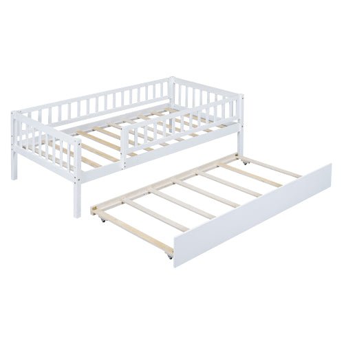 Bellemave Wood Daybed with Trundle and Fence Guardrails - Bellemave