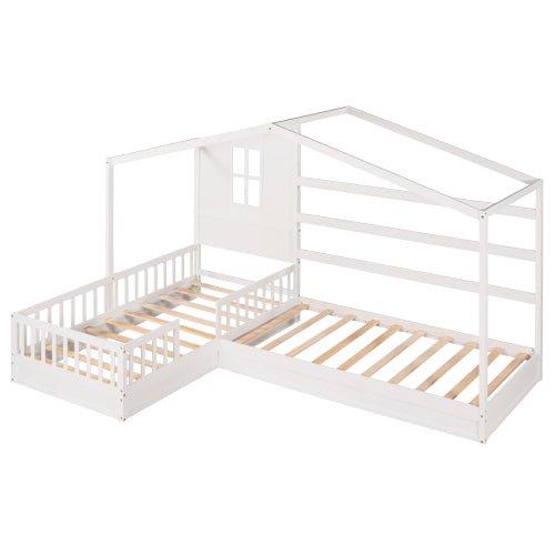 Bellemave Wood House Bed L structure with fence and slatted frame - Bellemave