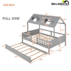 Bellemave Wood House Bed with Twin Size Trundle - Bellemave