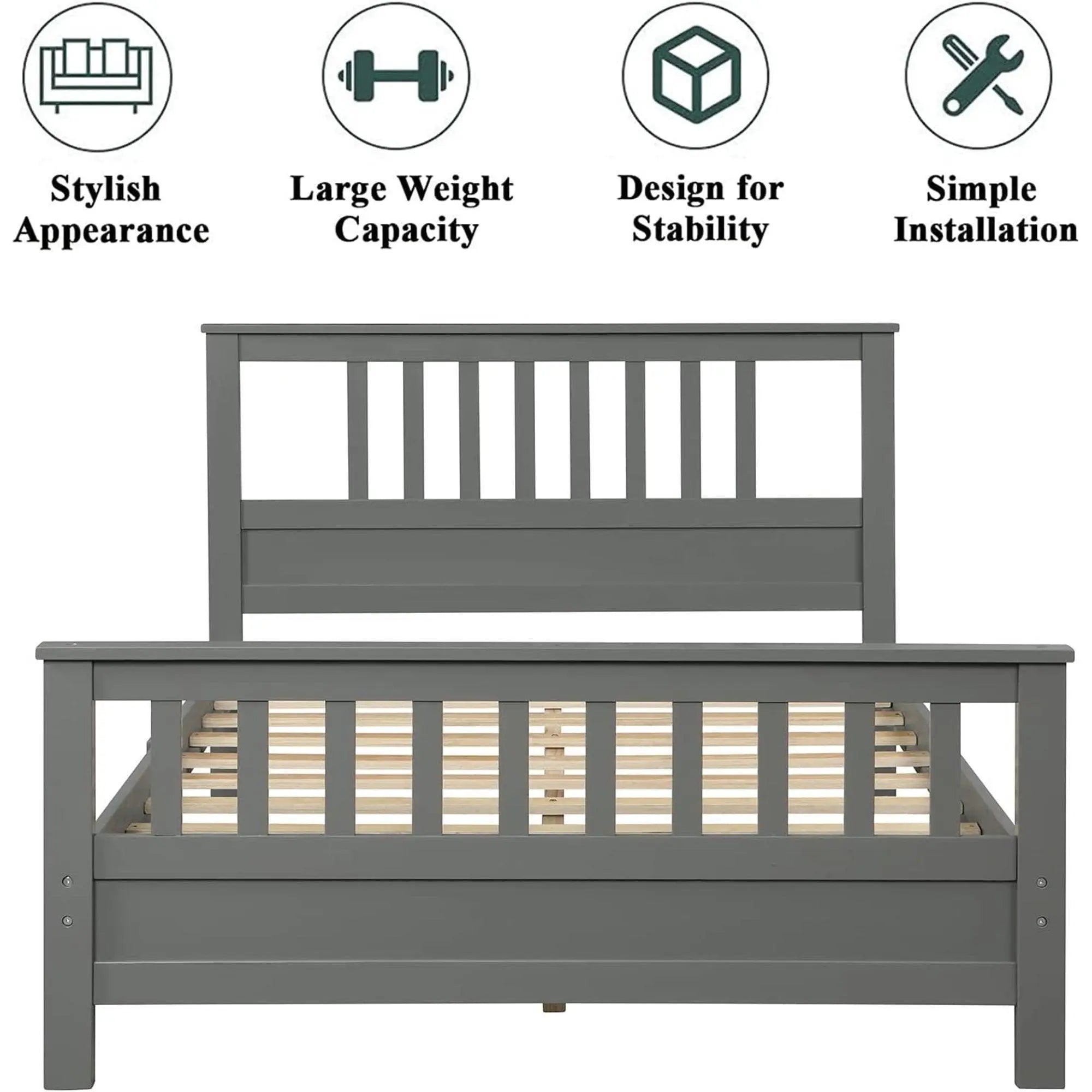 Bellemave® Wood Platform Bed with Headboard and Footboard - Bellemave