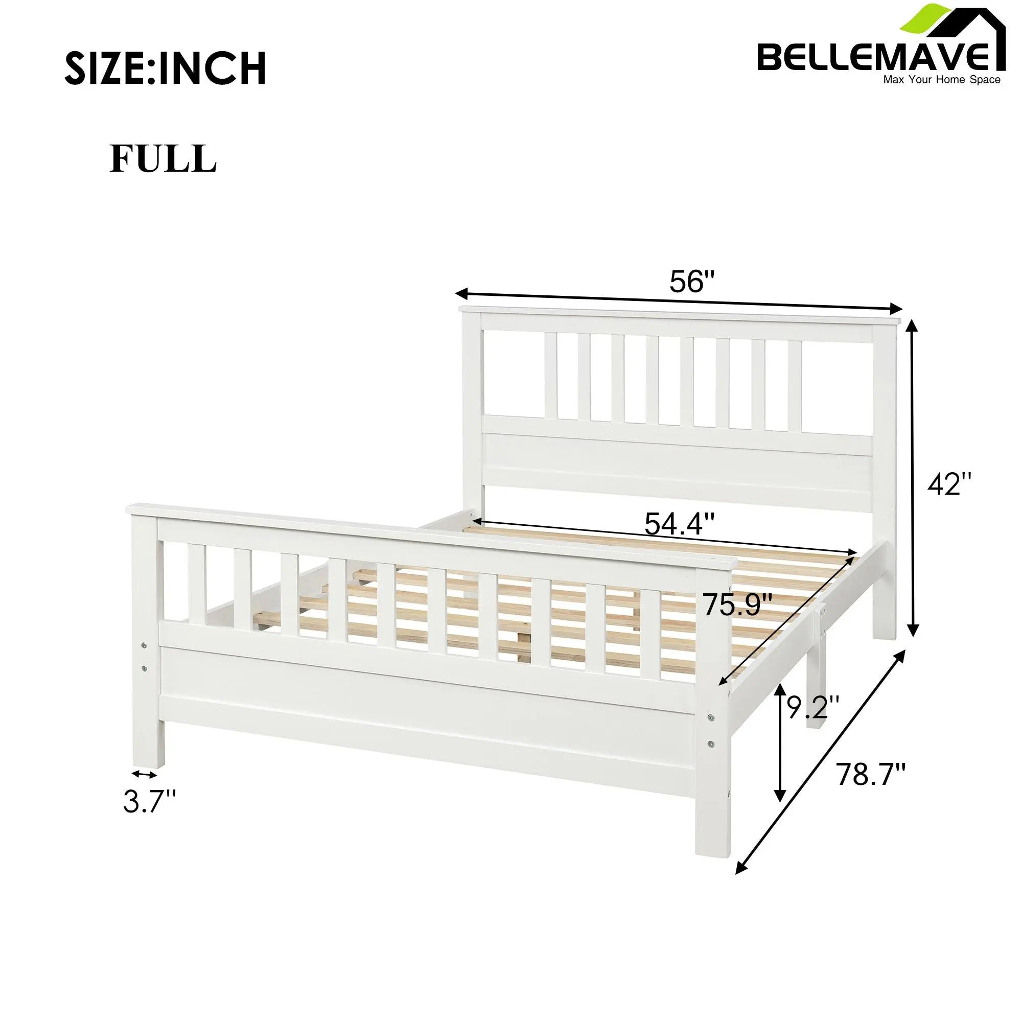 Bellemave® Wood Platform Bed with Headboard and Footboard - Bellemave