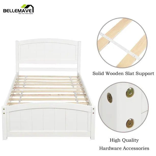 Bellemave Wood Platform Bed with Headboard,Footboard and Wood Slat Support - Bellemave