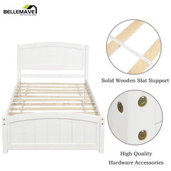 Bellemave Wood Platform Bed with Headboard,Footboard and Wood Slat Support - Bellemave