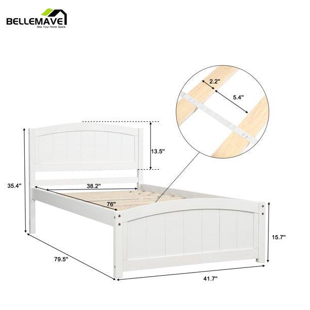 Bellemave Wood Platform Bed with Headboard,Footboard and Wood Slat Support - Bellemave