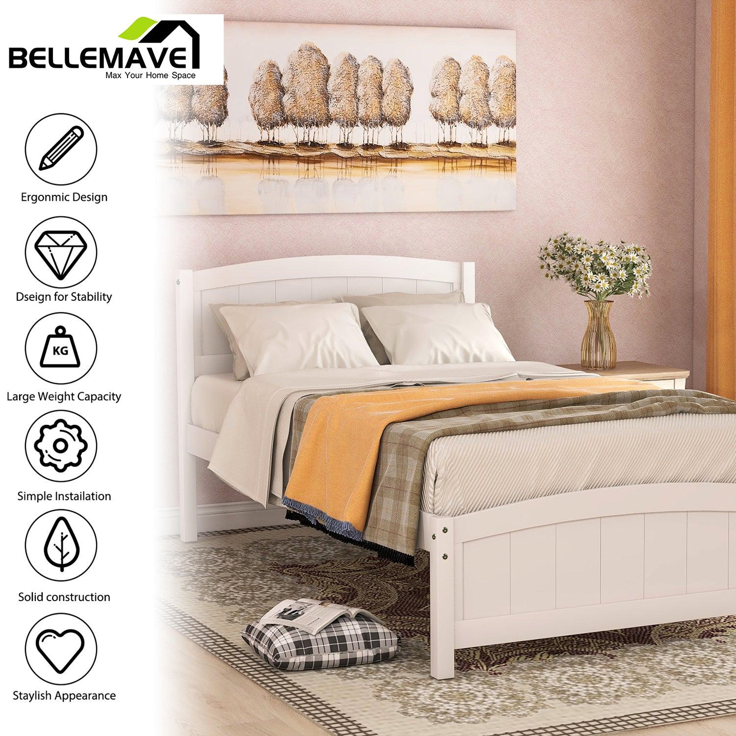 Bellemave Wood Platform Bed with Headboard,Footboard and Wood Slat Support - Bellemave