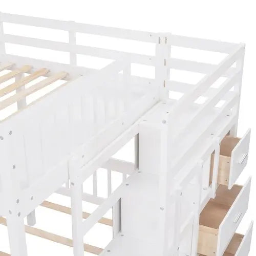 Bellemave Wood Triple Bunk Bed with Drawers and Guardrails - Bellemave