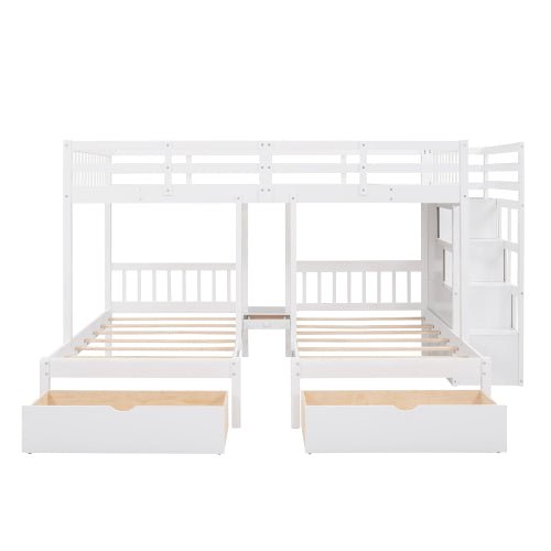 Bellemave Wood Triple Bunk Bed with Drawers and Guardrails - Bellemave