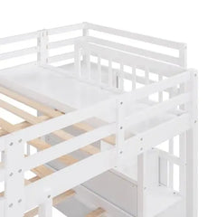 Bellemave Wood Triple Bunk Bed with Drawers and Guardrails - Bellemave