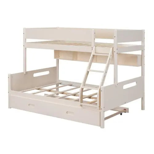 Bellemave Wood Twin over Full Bunk Bed with Storage Shelves and Twin Size Trundle - Bellemave