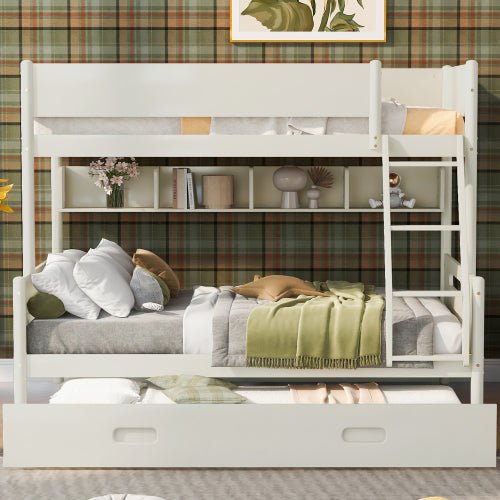 Bellemave Wood Twin over Full Bunk Bed with Storage Shelves and Twin Size Trundle - Bellemave