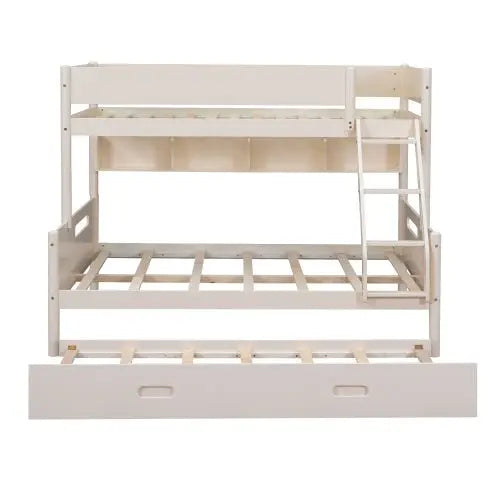 Bellemave Wood Twin over Full Bunk Bed with Storage Shelves and Twin Size Trundle - Bellemave