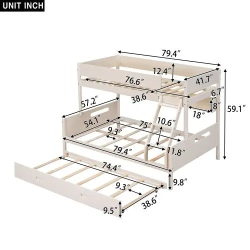 Bellemave Wood Twin over Full Bunk Bed with Storage Shelves and Twin Size Trundle - Bellemave