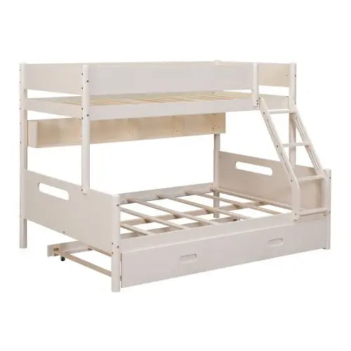 Bellemave Wood Twin over Full Bunk Bed with Storage Shelves and Twin Size Trundle - Bellemave