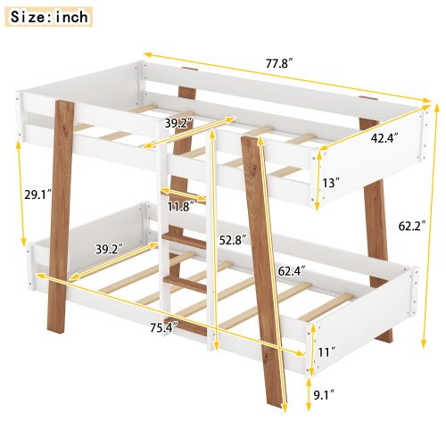 Bellemave Wood Twin Size Bunk Bed with Built-in Ladder and 4 Wood Color Columns - Bellemave