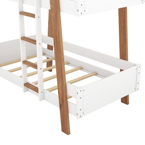 Bellemave Wood Twin Size Bunk Bed with Built-in Ladder and 4 Wood Color Columns - Bellemave
