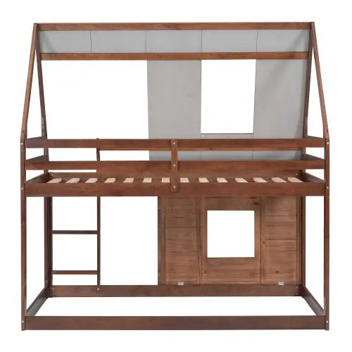 Bellemave Wood Twin Size House Bunk Bed with Roof - Bellemave