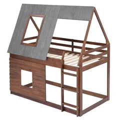 Bellemave Wood Twin Size House Bunk Bed with Roof - Bellemave