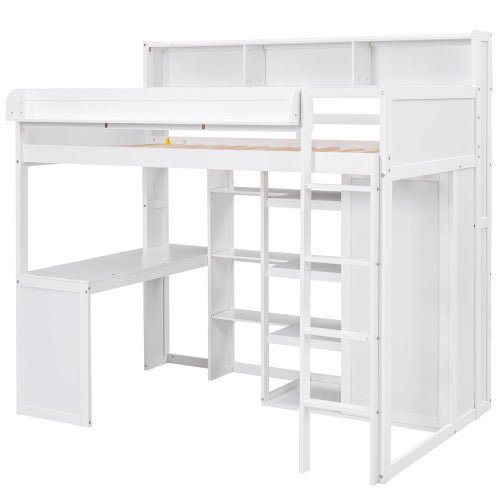 Bellemave Wood Twin Size Loft bed with Multiple Storage Shelves and Wardrobe - Bellemave