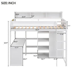 Bellemave Wood Twin Size Loft bed with Multiple Storage Shelves and Wardrobe - Bellemave