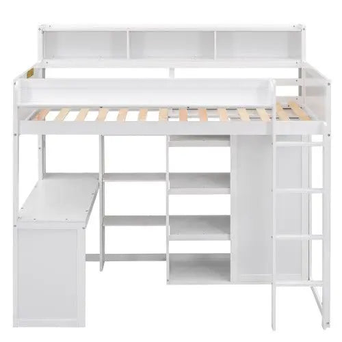 Bellemave Wood Twin Size Loft bed with Multiple Storage Shelves and Wardrobe - Bellemave