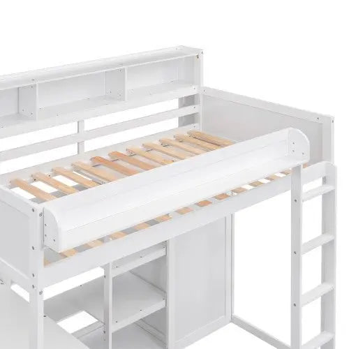 Bellemave Wood Twin Size Loft bed with Multiple Storage Shelves and Wardrobe - Bellemave