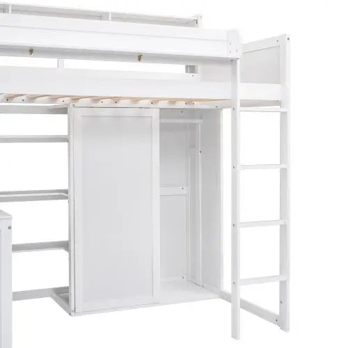 Bellemave Wood Twin Size Loft bed with Multiple Storage Shelves and Wardrobe - Bellemave