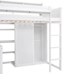 Bellemave Wood Twin Size Loft bed with Multiple Storage Shelves and Wardrobe - Bellemave