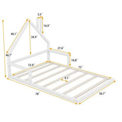 Bellemave Wooden floor bed with house shaped headboard - Bellemave