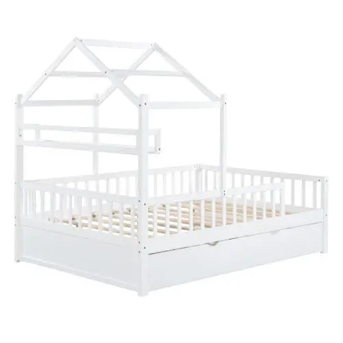 Bellemave Wooden Full Size House Bed with Twin Size Trundle - Bellemave