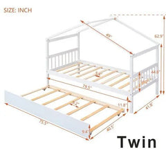 Bellemave® Wooden House Bed with Trundle Bed - Bellemave