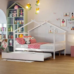 Bellemave® Wooden House Bed with Trundle Bed - Bellemave