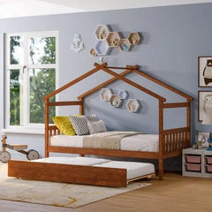 Bellemave® Wooden House Bed with Trundle Bed - Bellemave