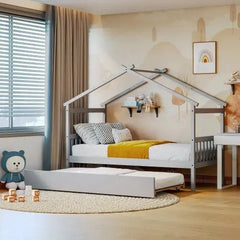 Bellemave® Wooden House Bed with Trundle Bed - Bellemave