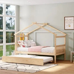 Bellemave® Wooden House Bed with Trundle Bed - Bellemave