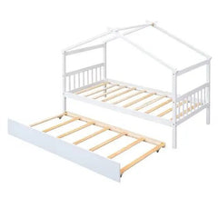 Bellemave® Wooden House Bed with Trundle Bed - Bellemave